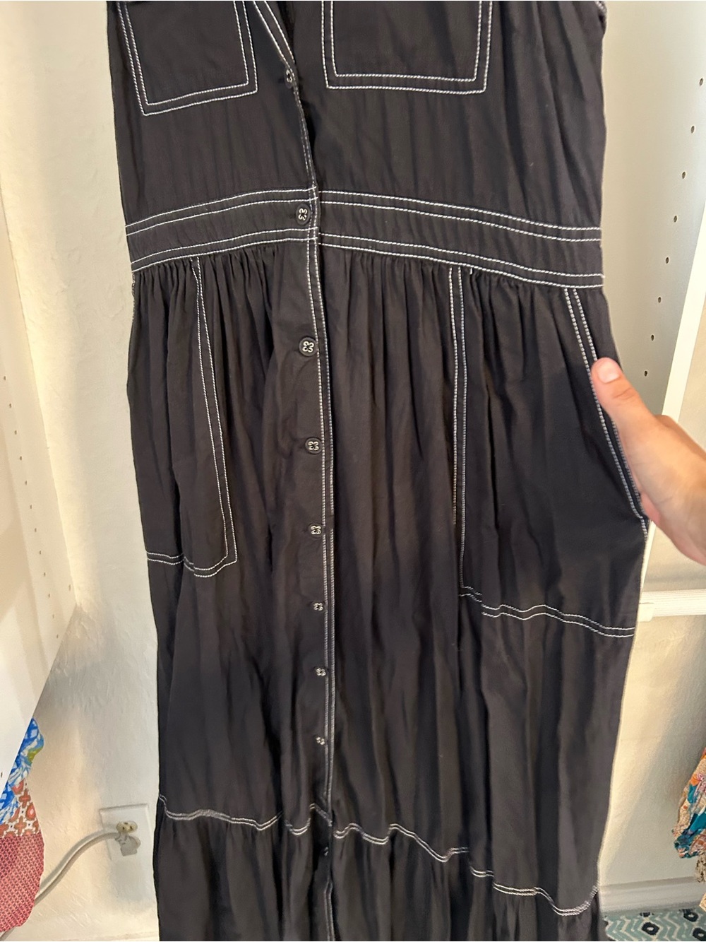 Anthropologie Maeve cotton midi shirt dress white contrast topstitching - Picture 6 of 8